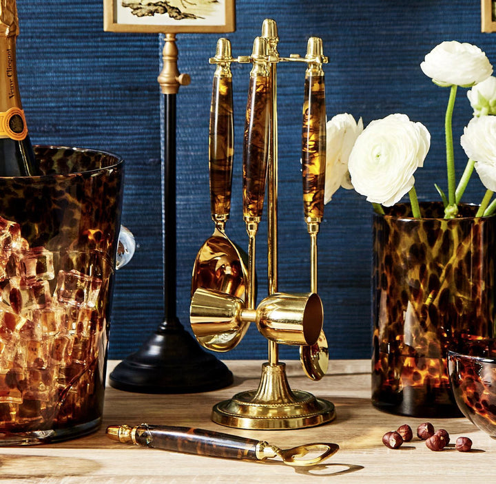 Tortoise Print Bar Set with Stand