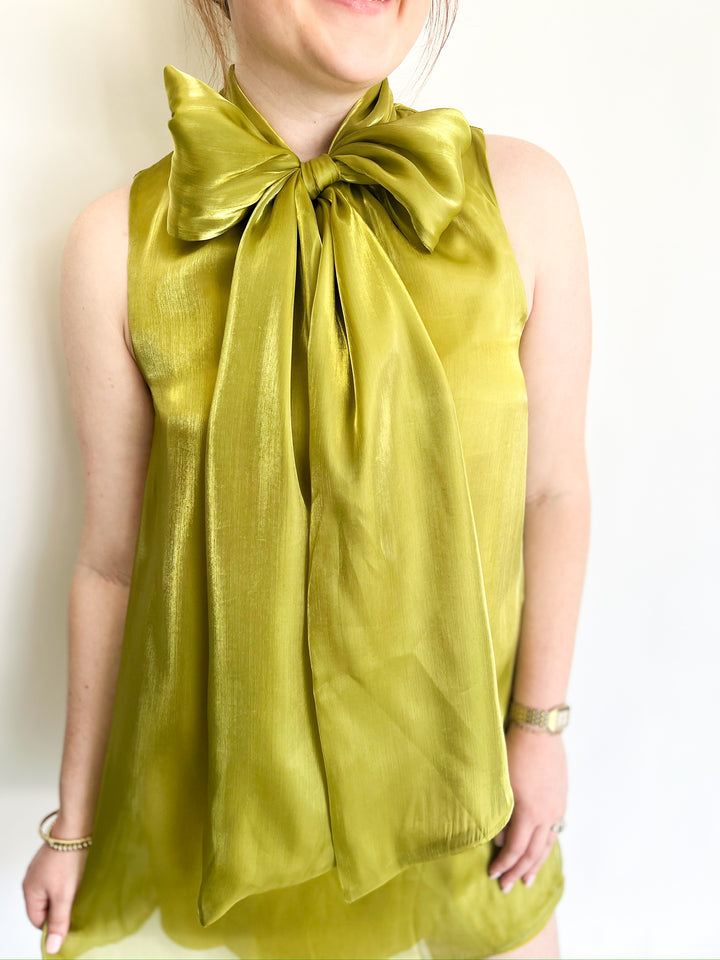 Chartreuse Organza Tie Dress