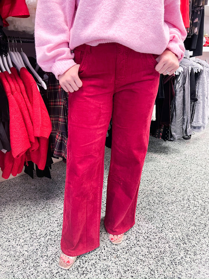 Red Jean High Rise Flare