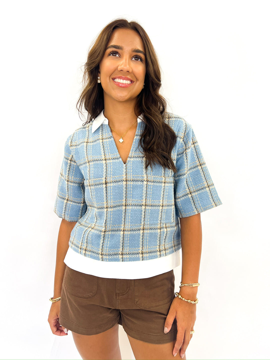 Retro Blue Wynn Boxy Plaid Shirt