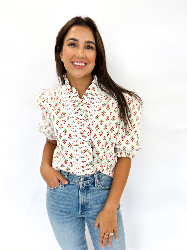 Digital Floral Ruffle Top