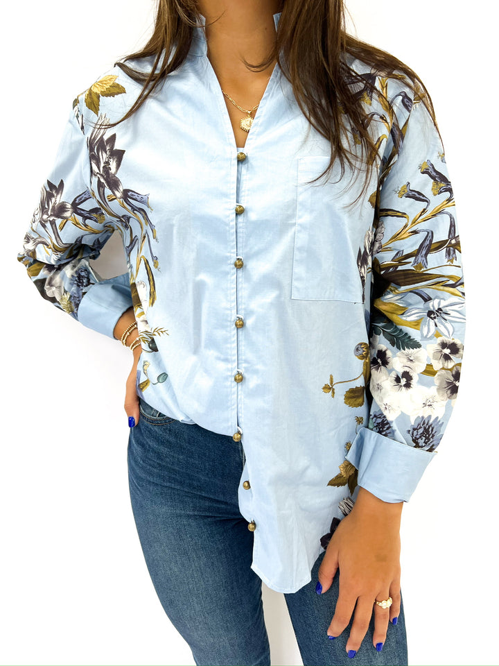 Chambray Floral Blouse