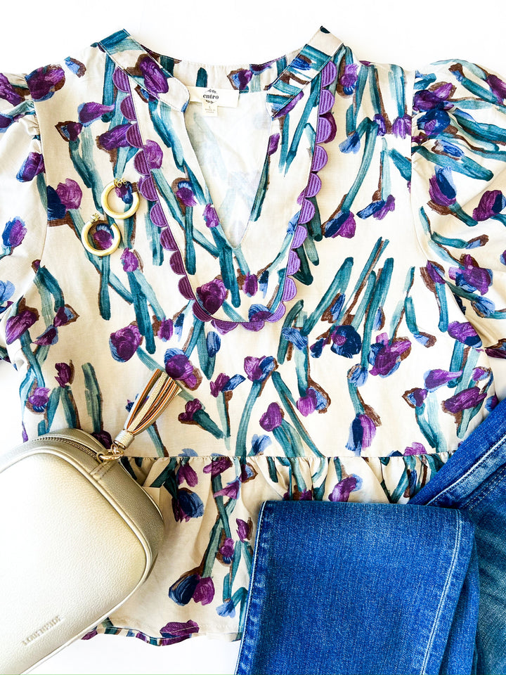 Purple Rick Rack Floral Top