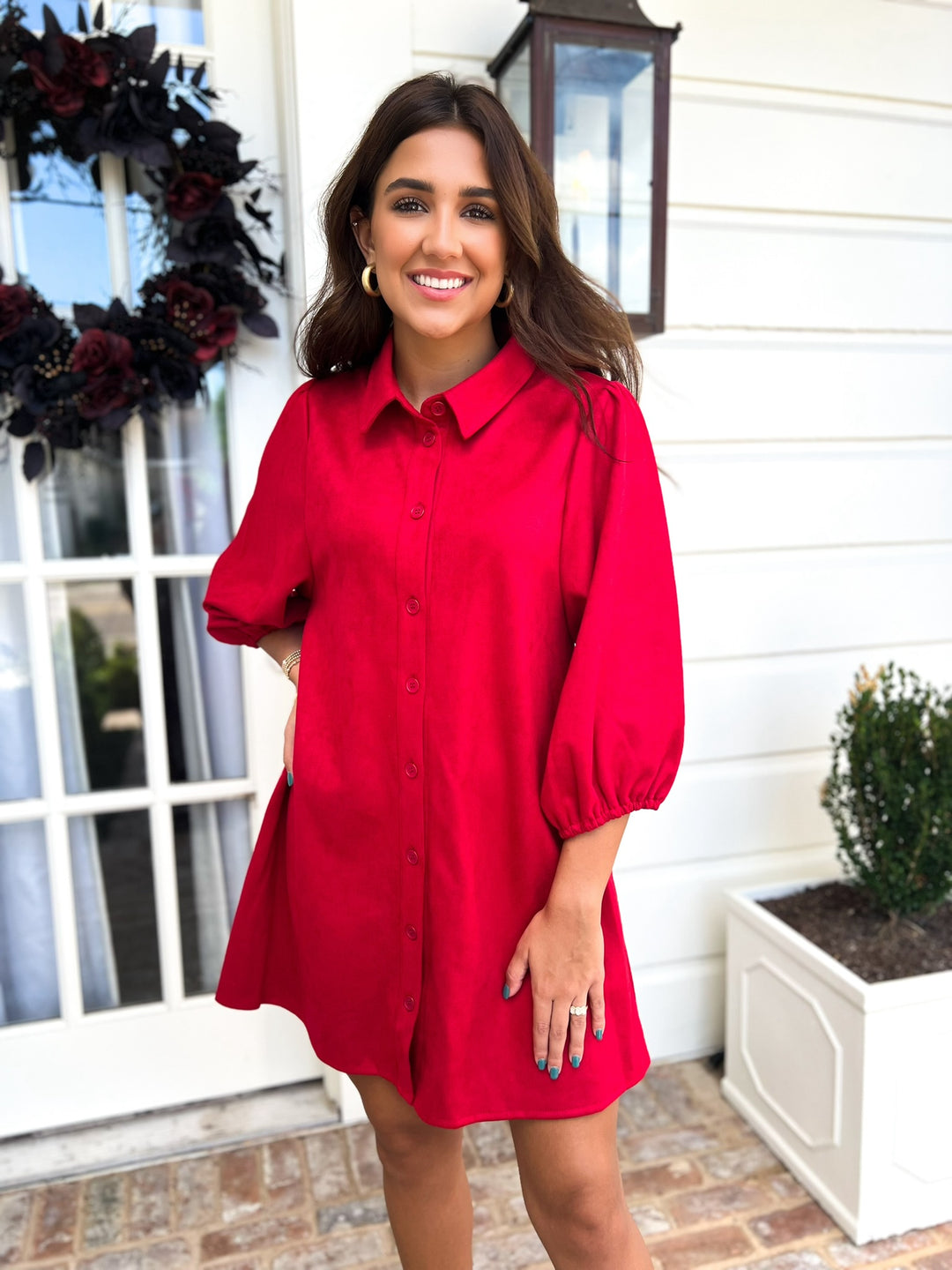 Deep Red Faux Suede Statement Dress
