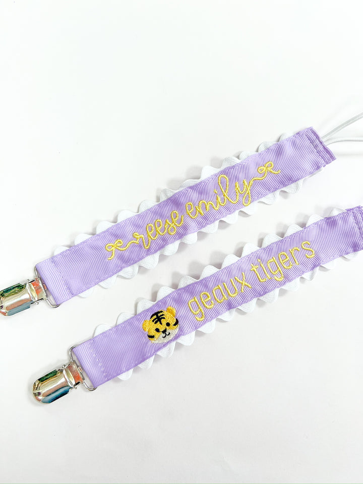 Purple Scalloped Embroidered Pacifier Clip