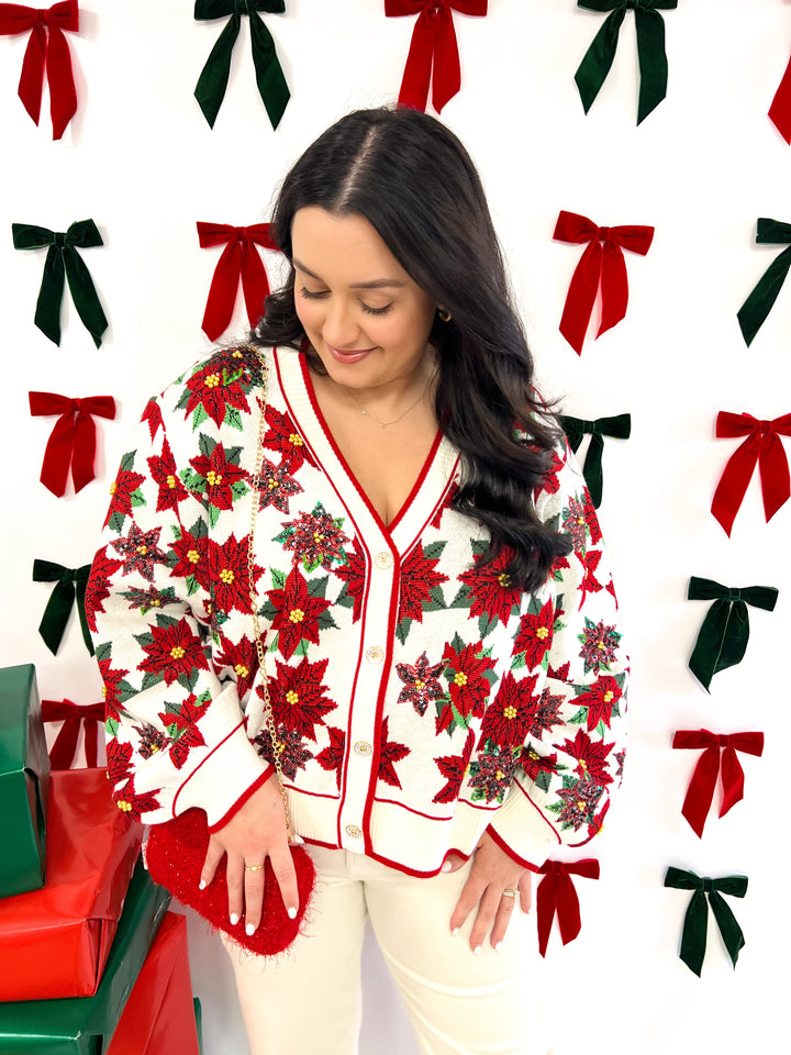 Poinsettia Button Up Cardigan
