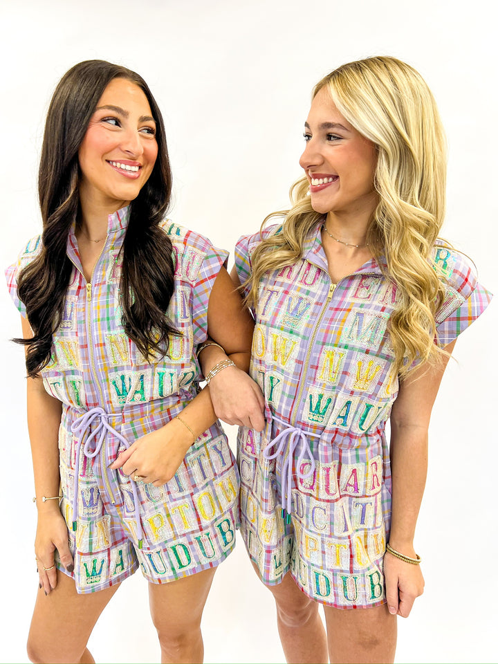 Lavender Plaid Street Tile Romper