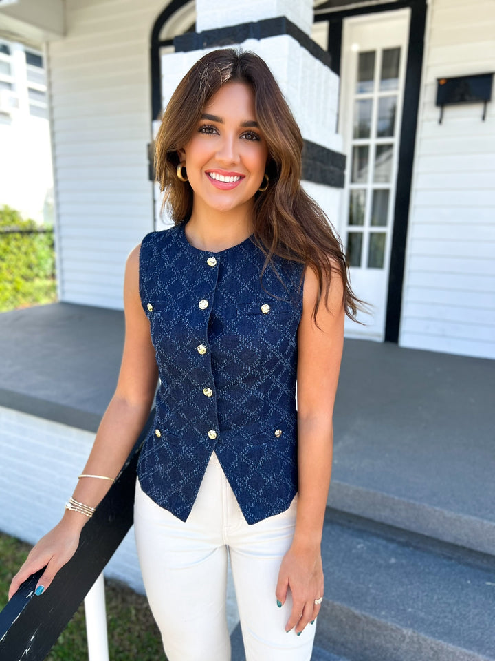 Gold Buttoned Detailed Denim Vest