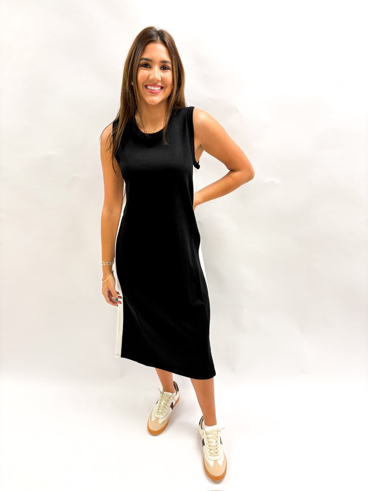Black Modal Sleeveless Stripe Midi Dress