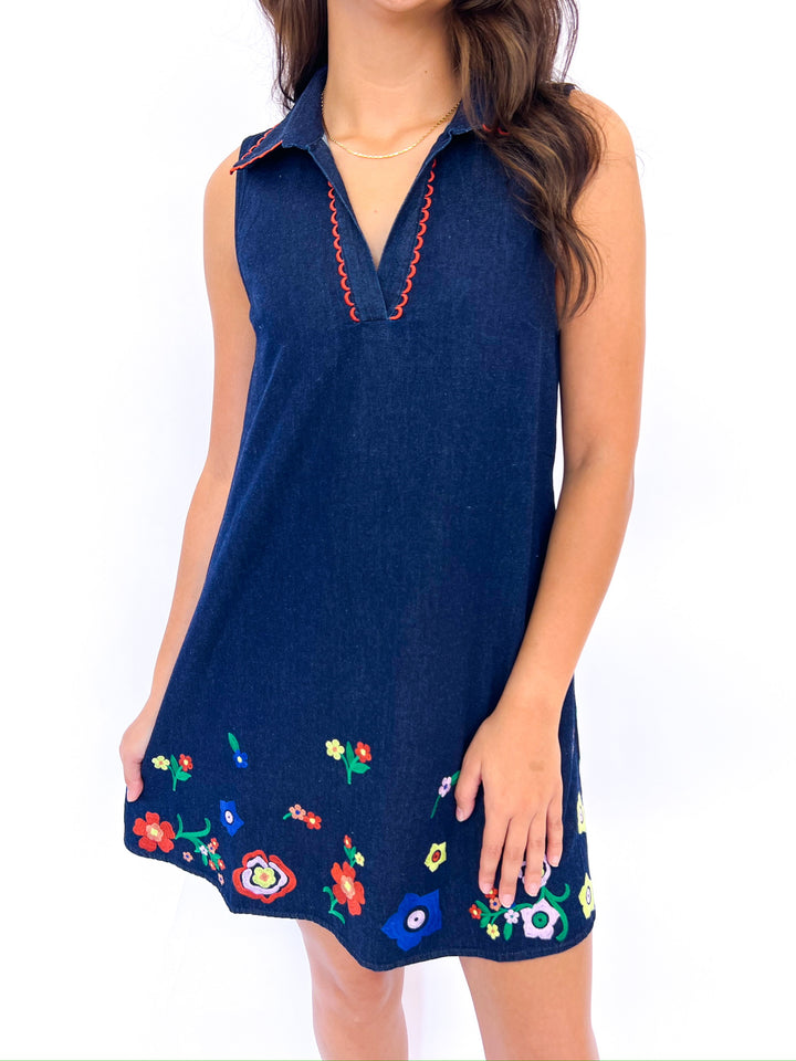 Indigo Sleeveless Collared Mini Dress