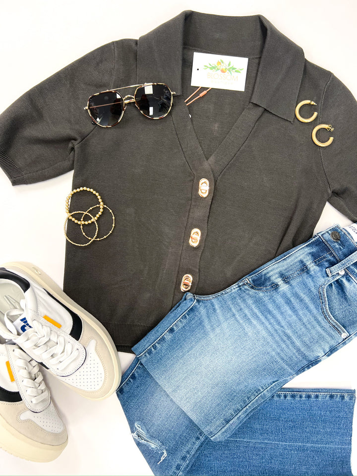 Dark Olive Knit Top