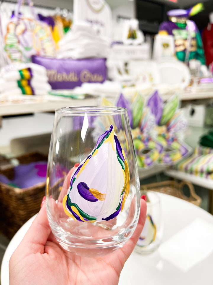 Mardi Gras Oyster Stemless Wine Glass