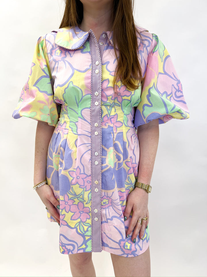 Lavender Pastel Floral Poplin Shirt Dress