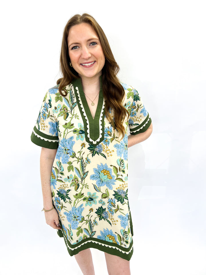 Ecru Olive Trim Grady Dress