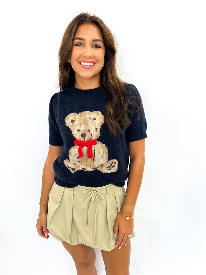 Navy Bear Bow Sweater