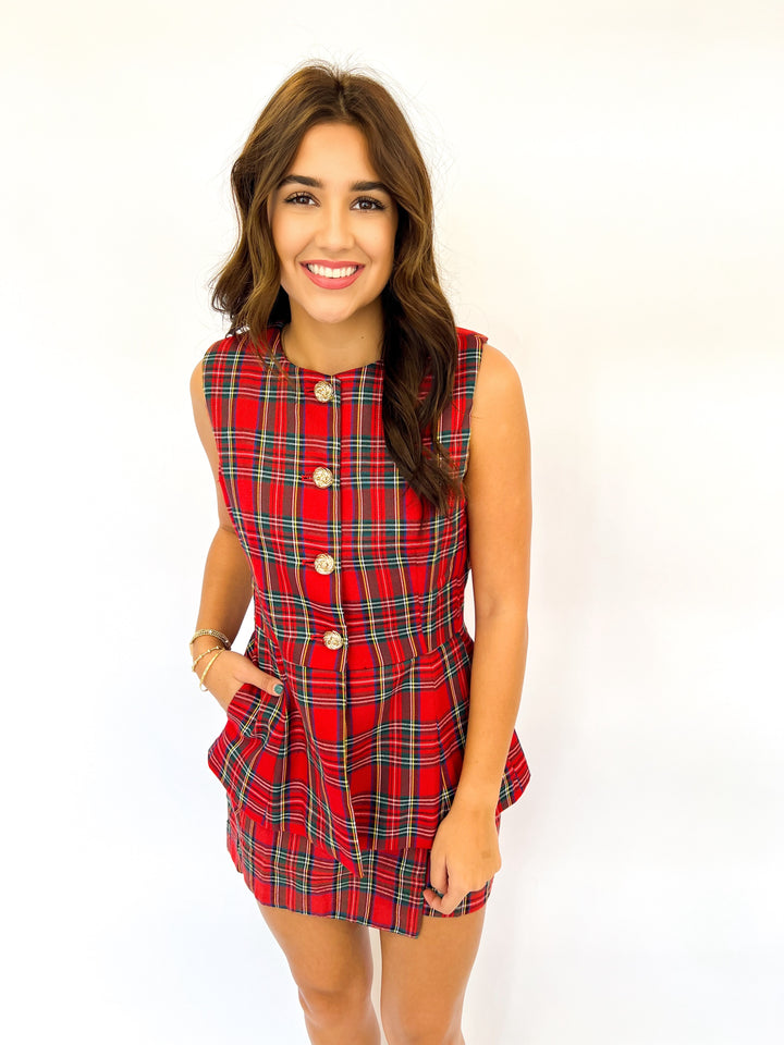 Red Traditional Plaid Skirt