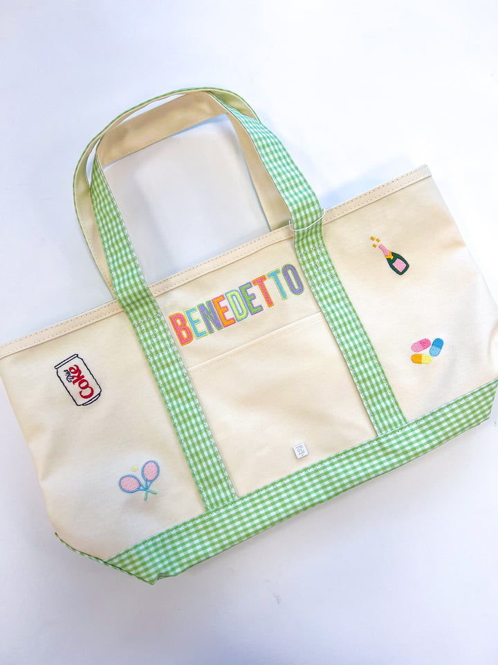 Green Gingham Coated Canvas Medium Tote