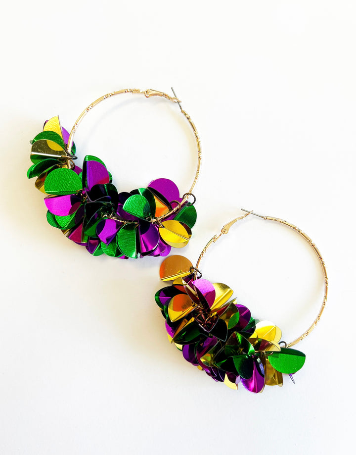 Mardi Gras Sprinkle Sequin Hoop Earrings