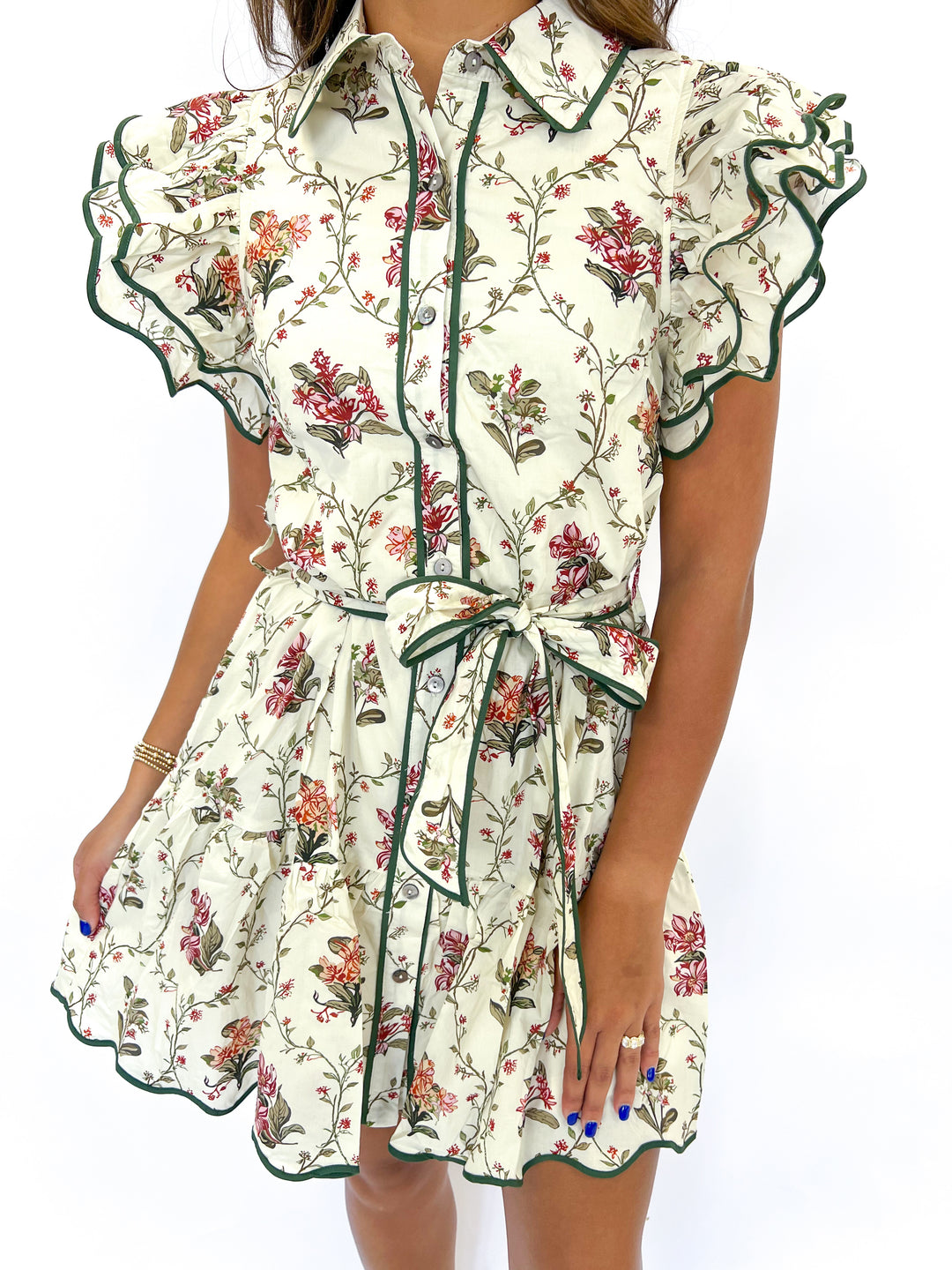 Sarah Ecru Belted Dress