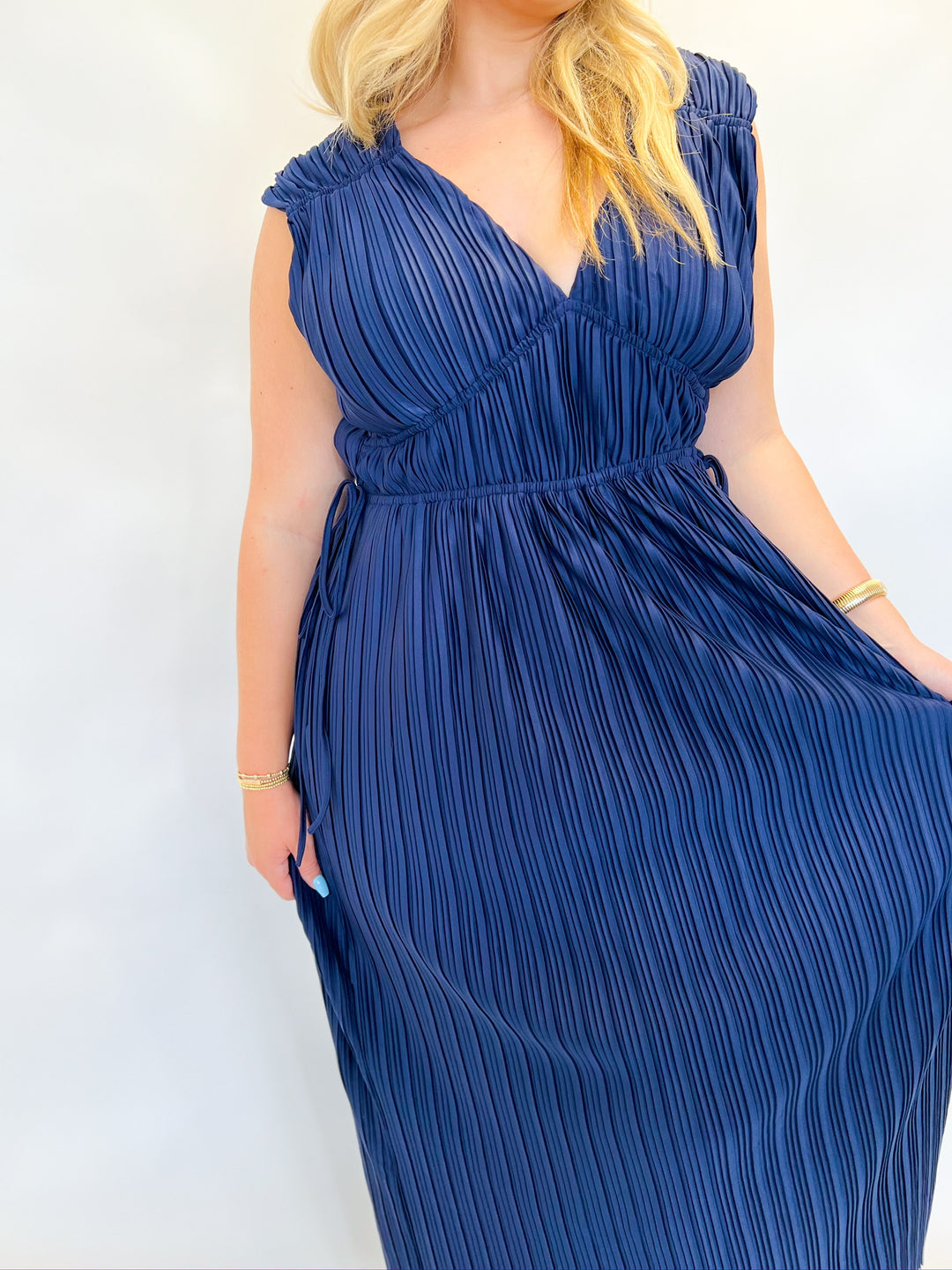 Navy Pleat Detail Dress