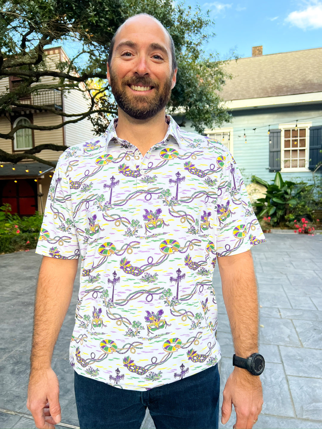 Mardi Gras Toile Teddy Polo