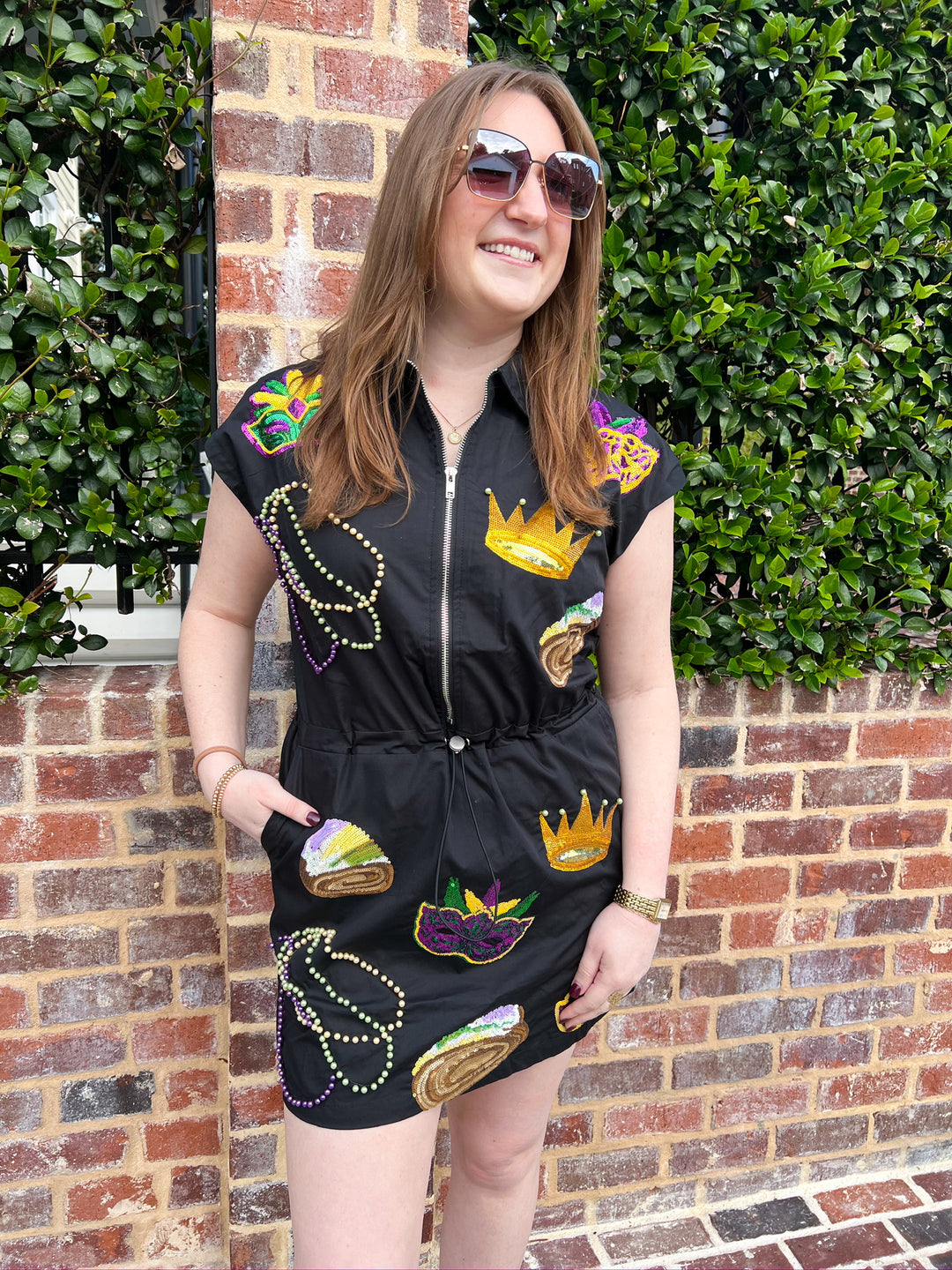 Black Mardi Gras Icon Collar Dress