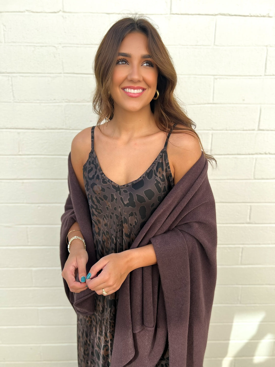 Brown Leopard Italian Satin Dress