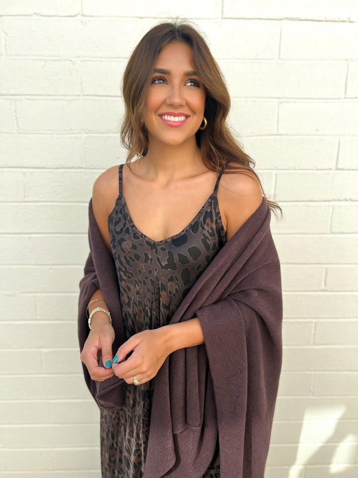 Brown Leopard Italian Satin Dress