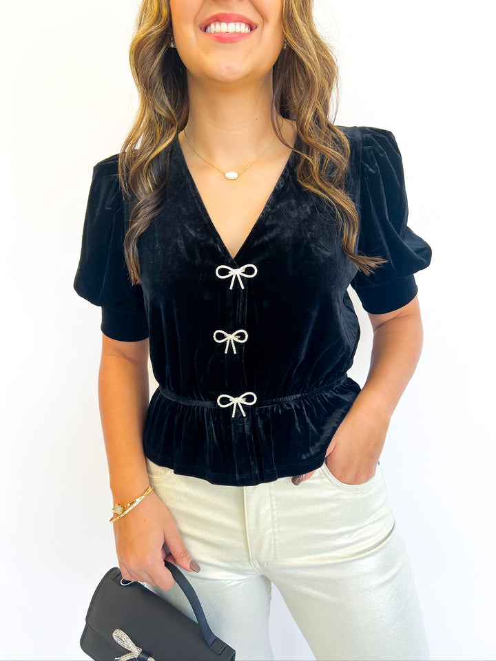 Eline Black Rhinestone Bow Top