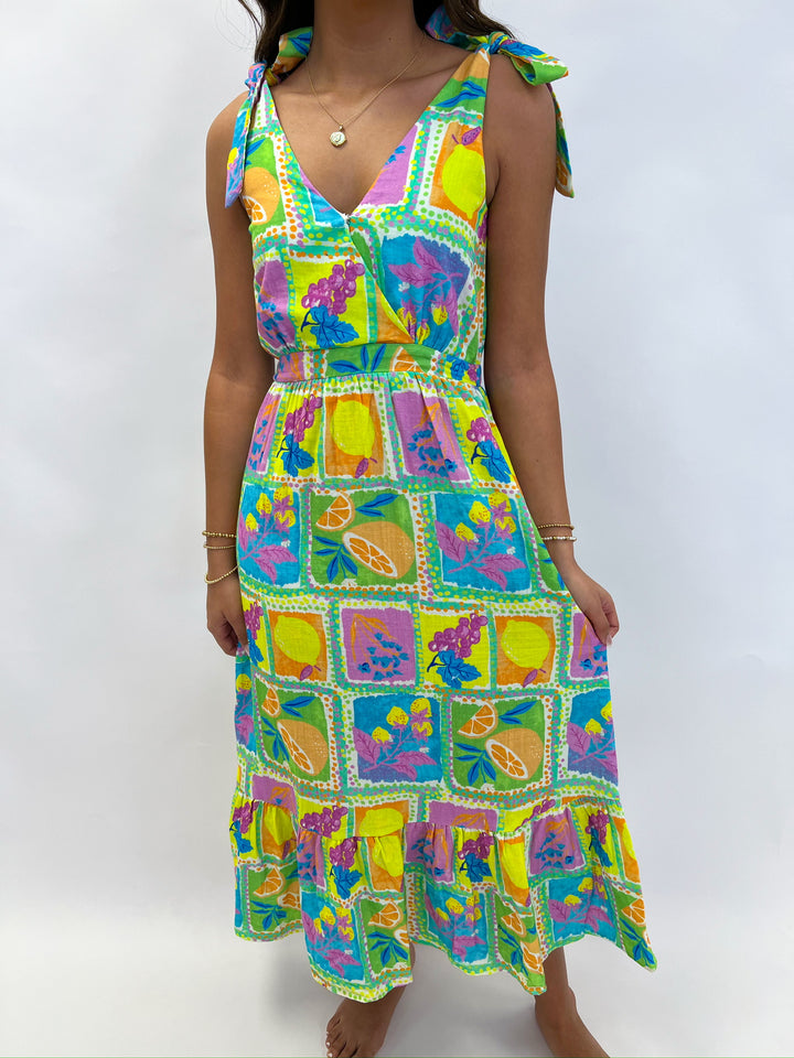 Multi Mimosa Shoulder Tie Midi Dress