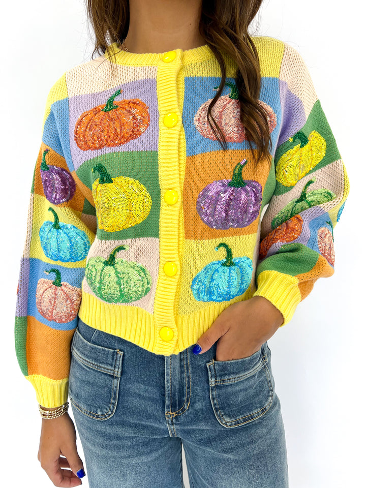 Pastel Colorblock Pumpkin Cardigan