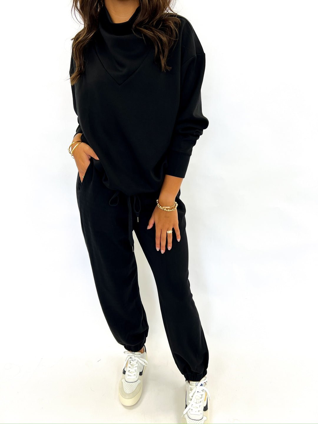Black Cowl Neck Sweatshirt Set