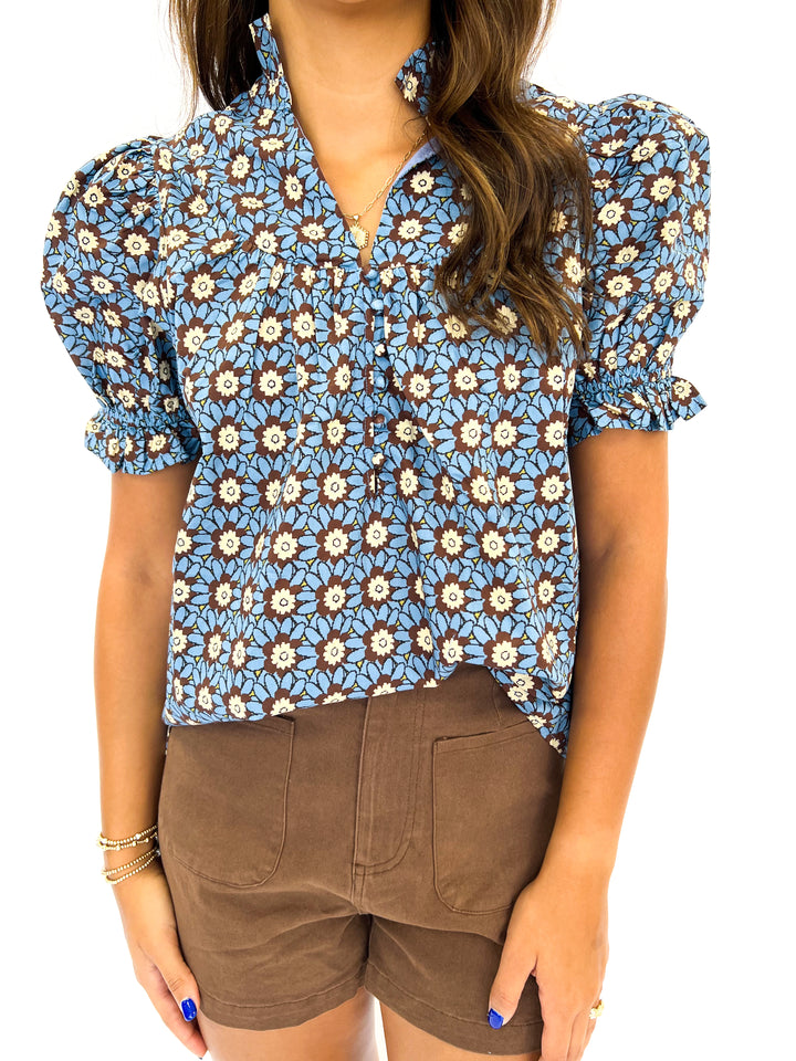 Multi Brown and Blue Flower Top