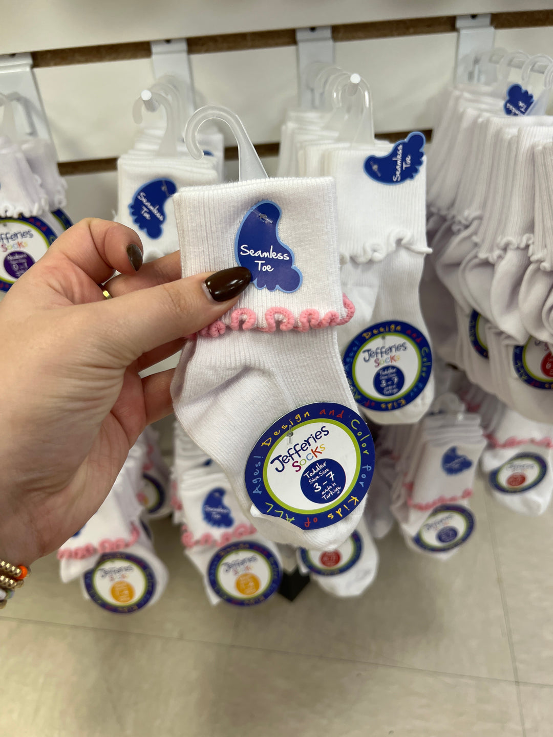 White & Pink Ruffle Trim Sock 2Pk