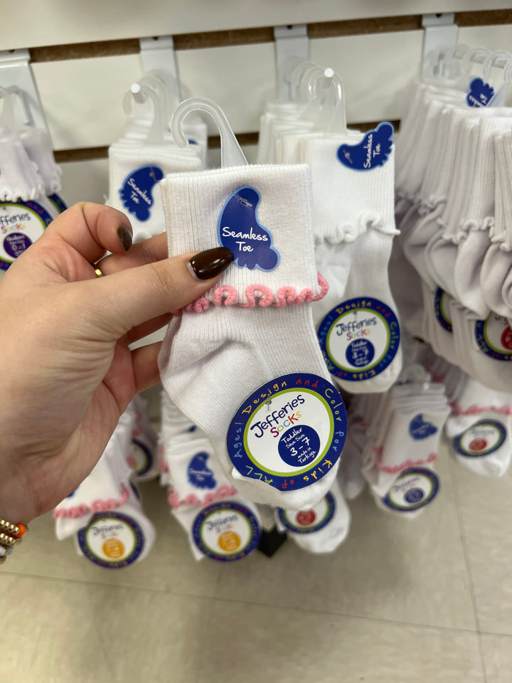 White & Pink Ruffle Trim Sock 2Pk