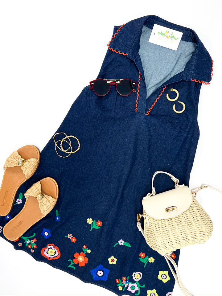 Indigo Sleeveless Collared Mini Dress