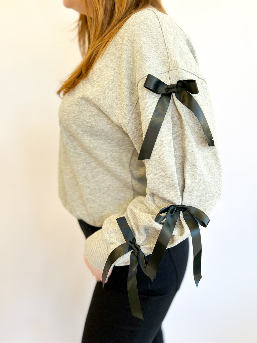 Heather Grey Bow Sleeved Top