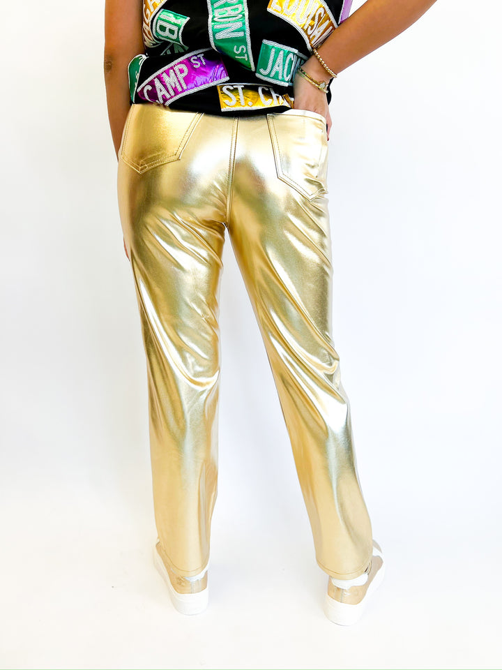 Gold High Rise Straight Pants