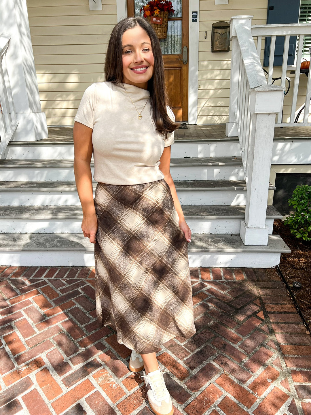 Brown & Cream Sonata Plaid Skirt