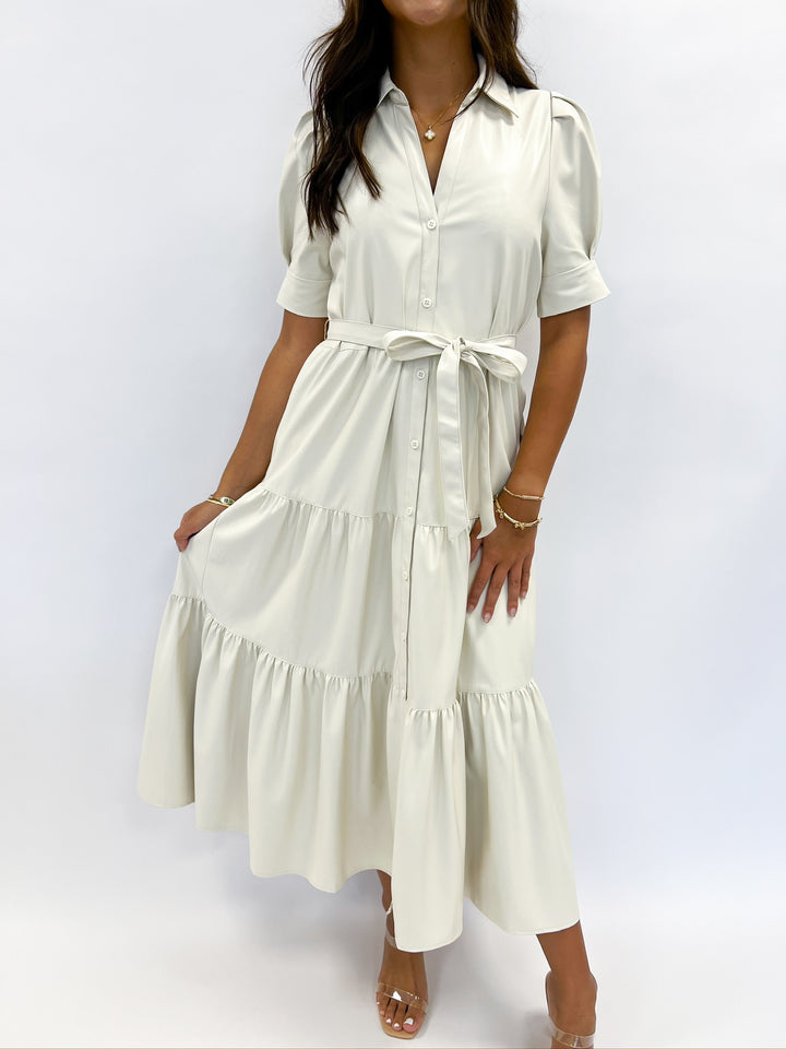 Cream Sally Midi Belted Dress