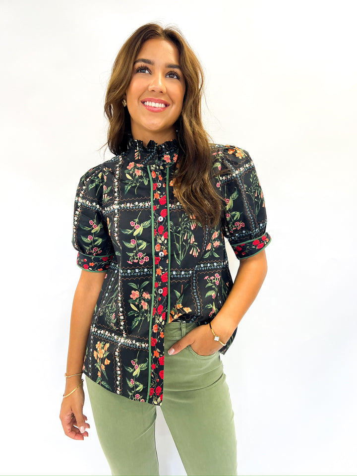 Black Flower Stamp Top