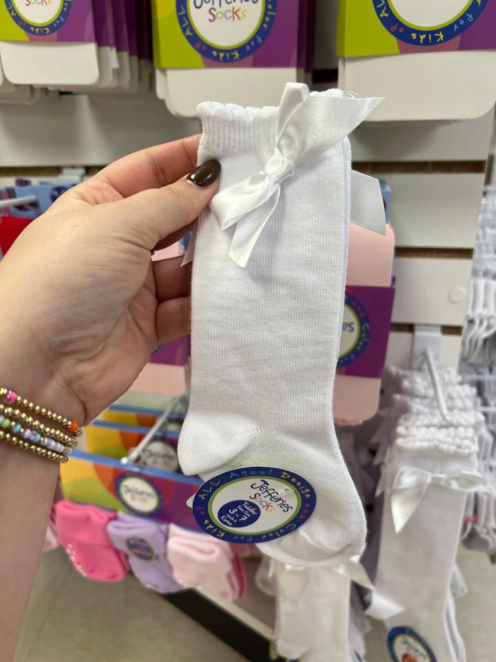 White High Knee Socks Bow Detail