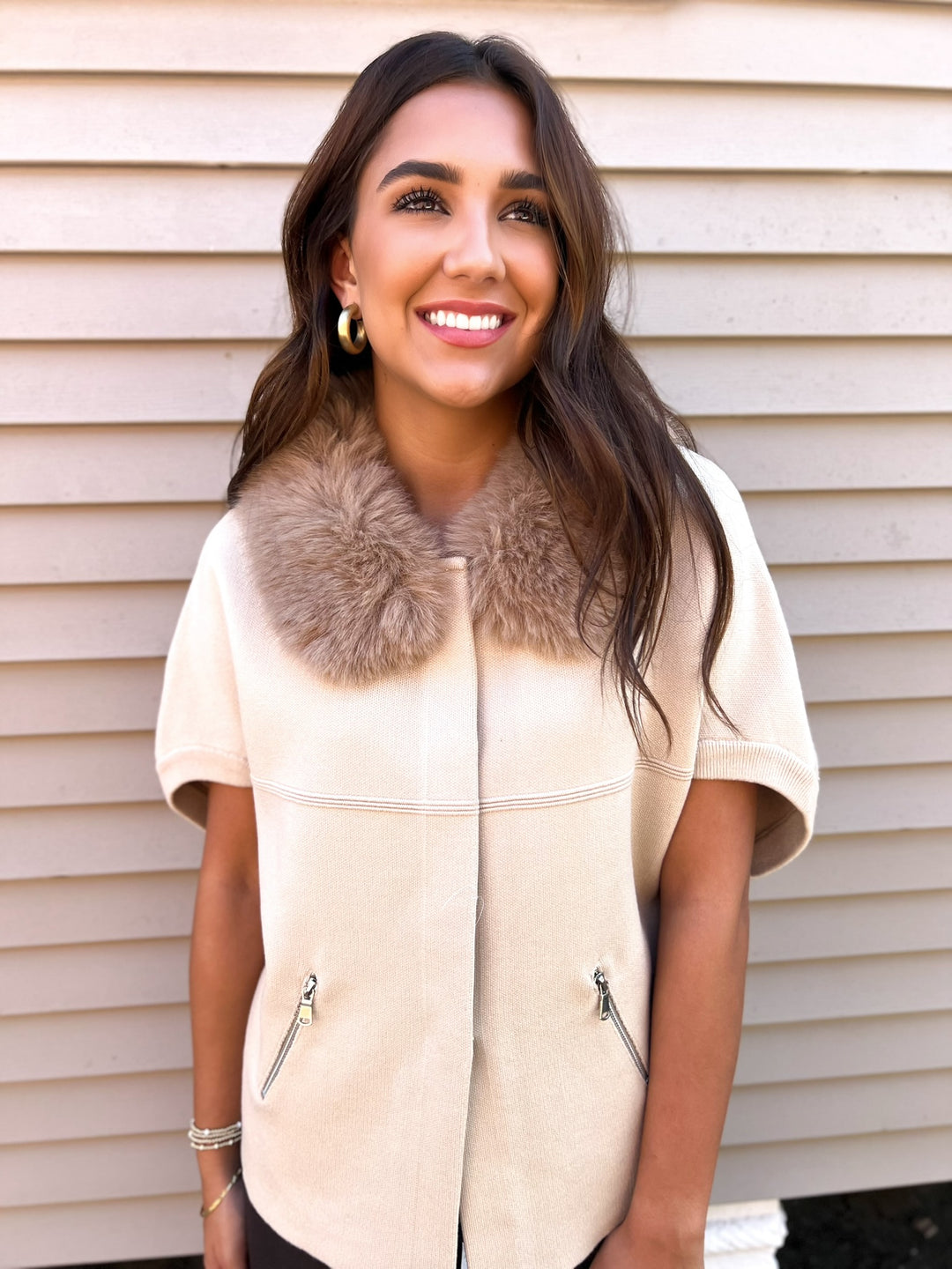 Wheat Fur Trim Cardigan