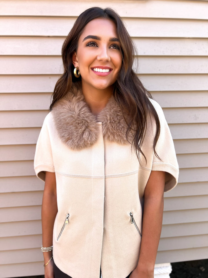 Wheat Fur Trim Cardigan