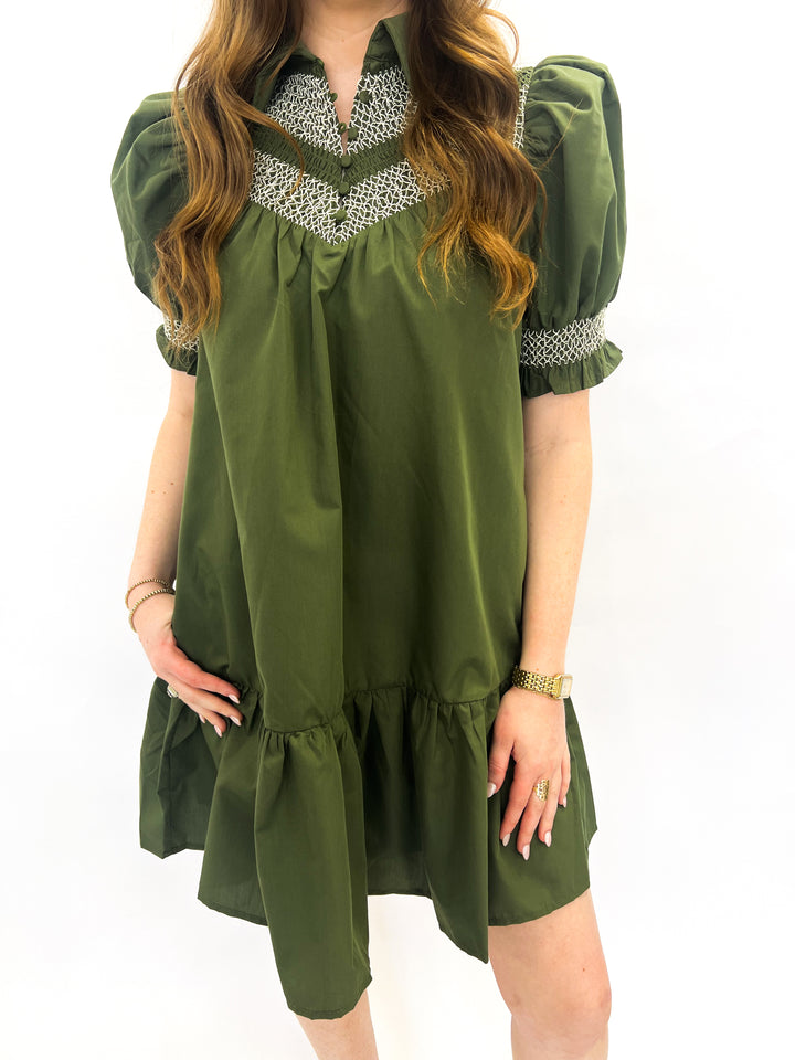 Olive Smock Neck Celia Dress