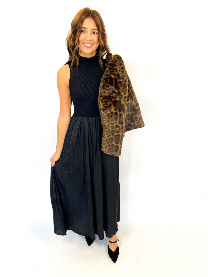 Black Maci Mock Midi Dress