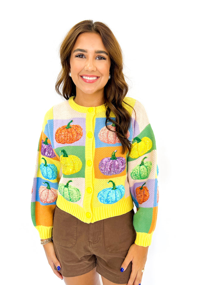 Pastel Colorblock Pumpkin Cardigan