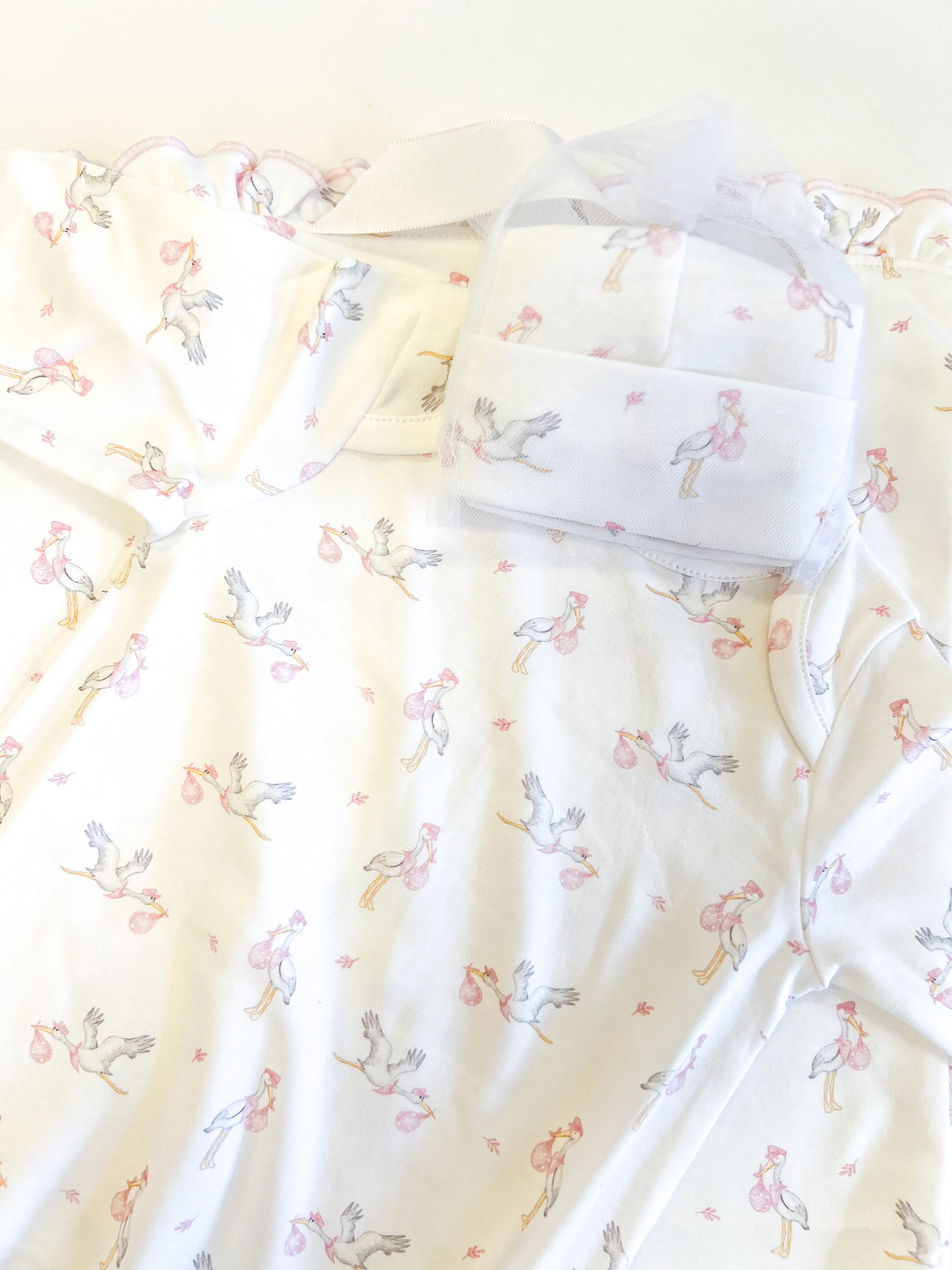 Girl Tiny Storks Gown & Hat Set