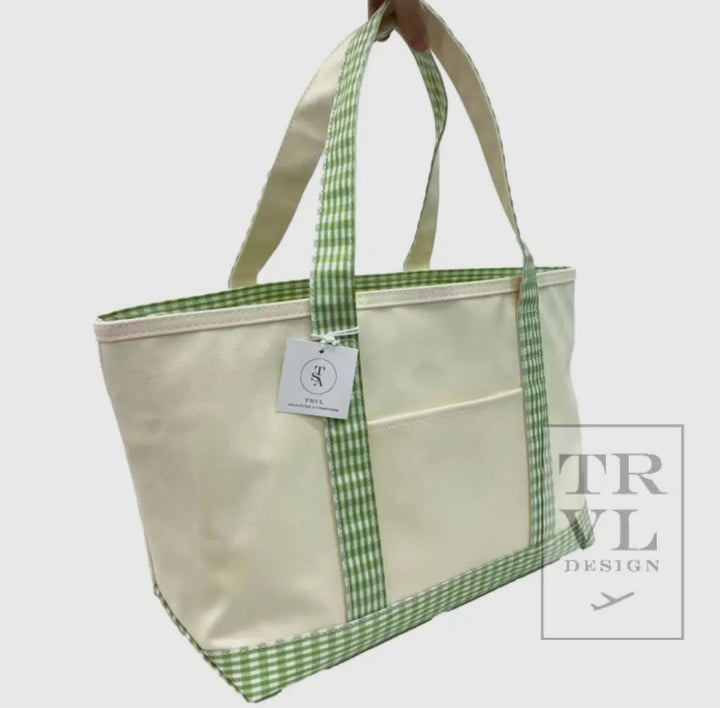 Green Gingham Coated Canvas Medium Tote