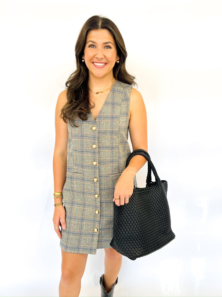 Plaid Taupe Multi Vest Dress